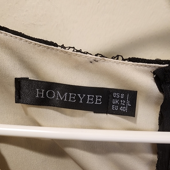 HOMEYEE Women's Black Bodycon Lace Fringe midi dress size 8 - Picture 3 of 12